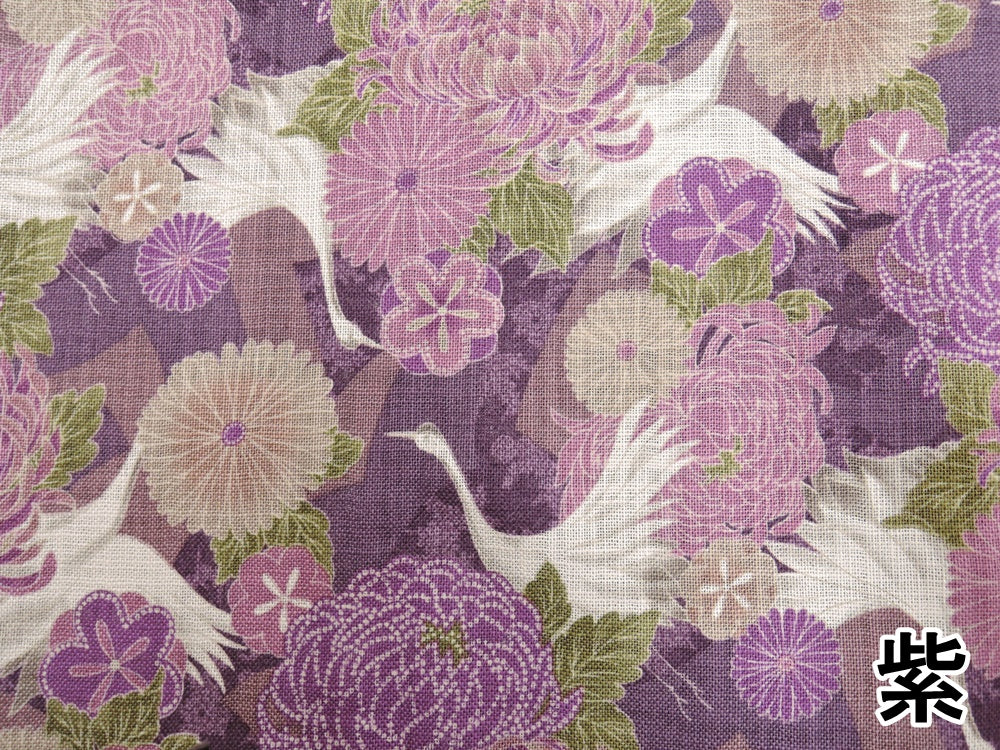 和柄プリント【菊と鶴】(2色)【30cm以上10cm単位】 – 手芸マキ
